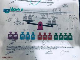 8
C/
13
28
A 30
Yanlış
2012
140-14000
Aşağıda eşit kollu teraziye konulan ağırlıklar sonucu terazinin durumu gösterilmiştir.
23
13kg.
11 fark
vor.
3 S
Che
zladır.
Idırım 28 cm uzunluğundaki kaç taşla döşenebilir?
13
NARTESTO
7 kg
6kg
B
24kg
29
PL
10kg 14kg
26
29
D) 15
32
D
69 21
áé áàé áóé áåäèé
7 kg 3 kg
5 kg 8 kg 10 kg
3 kg 4kg 4kg
8kg 8 kg
4kg
1kg
23 kg
likg
37+45
34
O
21
2219
Terazideki ağırlıkların yerlerini değiştirmeden A,B,C ve D gurubu ağırlıklardan hangi gruplarda-
ki ağırlıkların hepsini kullanarak terazi denge durumuna getirilebilir?
A) Yalnız A
B) B ve C
CB ve D
72
25
2kg
C ve D
123