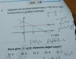 9.
Aşağıdaki dik koordinat düzleminde y = f(x) ve y = g(x)
fonksiyonlarının grafikleri verilmiştir.
V
u
TEST 14
O
3
x + y = 1
7
7
-f(x) = 4
x+y=z
y=zx
glatad
y = g(x)
f13) = f(5181)=L
Buna göre, (f+g)(8) ifadesinin değeri kaçtır?
A) 3
B) 4
C) 5
D) 6
E) 7
y-t
(3.6.)