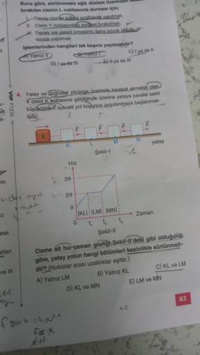 11
k-
cay
Iz
arak
kizler ayn
xest
atlan
Buna göre, sürtünmesiz eğik düzlem üzerinden
bırakılan cismin L noktasında durması için;
L
ve III
Deney cismia kütlesi azaltılarak yapılmalı,
II. Cisim Y noktasından serbest bırakılmalı,
JH. Deney yer çekim ivmesinin