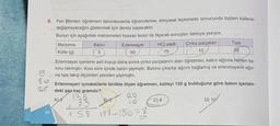 6. Fen Bilimleri öğretmeni laboratuvarda öğrencilerine, kimyasal tepkimeler sonucunda toplam kütlenin
değişmeyeceğini göstermek için deney yapacaktır.
Bunun için aşağıdaki malzemeleri hassas terazi ile ölçerek sonuçları tabloya yazıyor.
Çinko parçaları
HCL asidi
75
10
Malzeme
Kütle (g)
20
Balon
3
A) 8
Erlenmayer içerisine asit koyup daha sonra çinko parçalarını atan öğretmen, kabın ağzına hemen ba-
lonu takmıştır. Kısa süre içinde balon şişmiştir. Balonu çıkartıp ağzını bağlamış ve erlenmayerin ağzı-
na tipa takıp ölçümleri yeniden yapmıştır.
45
50
Erlenmayeri içindekilerle birlikte ölçen öğretmen, kütleyi 150 g bulduğuna göre balon içerisin-
125 deki gaz kaç gramdır?
Erlenmayer
50
B5
33
k
158 158-150=8
OpDVENGAGNAS
Tipa
20
C) 8
D) 10