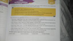 Kiz
14
unlardır:
5. UNITE
Sözel Mantık ve Muhakeme
1. Milli Eğitim Bakanlığı üniversitelerde öğretmenlik bölümlerini teşvik etmek, başarılı öğrenciler arasında öğretmenliği
tercih edilebilir kilmak için başarı bursu verecektir. Başvuru şartları şöyledir.
TEST 28
Universitelerin eğitim fakültelerinde okuyor olmak,
Son başvuru tarihi itibarıyla 22 yaşından gün almamış olmak,
. Üniversite tercihlerinde okuduğu öğretmenlik bölümünü ilk beş tercih arasından kazanmış olmak,
. 23.11.2019 Cuma saat 17.00'ye kadar online başvuruda bulunmuş olmaktır.
•
99
Başvuruda bulunan bazı öğrencilerin durumlarıyla ilgili şunlar bilinmektedir:
• Harun Şahin, Doğum Tarihi: 17.03. 1995, 19 Mayıs Üniversitesi Eğitim Fakültesi Sınıf Öğretmenliği öğrencisi, oku-
duğu bu bölüm 4. tercihiydi, online başvurusunu 16.11.2019 tarihinde yaptı.
D) Atakan Karadağ
• Aylin Saribacak, Doğum Tarihi: 01.01.1999, Hacettepe Üniversitesi Eğitim Fakültesi Matematik Öğretmenliği öğ-
rencisi, okuduğu bu bölüm 7. tercihiydi, online başvurusunu 21.11.2019 tarihinde yaptı.
• Kübra Kartal, Doğum Tarihi: 17.05.2000, Marmara Üniversitesi Eğitim Fakültesi Tarih Öğretmenliği öğrencisi, oku-
duğu bu bölüm 2. tercihiydi, online başvurusunu 18.12.2019 tarihinde yaptı.
• Atakan Karadağ, Doğum Tarihi: 21.12.1998, Dicle Üniversitesi Eğitim Fakültesi Türk Dili Edebiyatı Öğretmenliği
öğrencisi, okuduğu bu bölüm 5. tercihiydi, online başvurusunu 22.11.2019 tarihinde yaptı.
Bu bilgilere göre bu öğrencilerin hangisi başvuru için yeterli şartları taşımaktadır?
A) Harun Şahin
B) Aylin Saribacak
C) Kübra Kartal