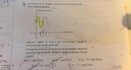 X
cek
3
AFYA****
121.
Fiği
Sinx
X
-tex
Kan basıncındaki değişim, periyodik sinüs fonksiyonuyla
ifade edilebilmektedir.
y (kan basıncı)
3
W
→X (zaman)
Yukonda sağlıklı bir insanın kan basıncındaki değişimin
zamana bağlı grafiği verilmiştir.
Buna göre bu kişinin kan basıncınınzamana bağlıdeğişimini
gösteren trigonometrik denklem aşağıdakilerden hangisi
olabilir?
A)y=sin(21x)
By = cos(2πx)
D=2+sin(2)
C)y=2+sin(2x)
E) y = 1+cos(2x)
KATEX