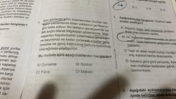 a bulunan vadiye bir de park
sonra hafif bir alışveriş için
çüler çarşısına götüreyim.
altın müthiş Trabzon hasır
yüzükleri ve küpelerine
adan duramayacaksınız,
de fiyatları oldukça uy-
ilerden hangisidir?
eneme
güzel yurtlar
o yerlermiş.
muzu almış-
şman kor-
a kapanıp
dışarıya
im karşı
olursa
konu-
k için
Oza-
Son günlerde bilim insanlarından bazıları iler-
Teyen zamanlarda insan zekâsının gerileyece-
ğini iddia ediyor. Bu iddianın gerekçesinde ise
tek suçlu olarak bilgisayarı gösteriyorlar. Bilgi-
sayarları hayatımızdan çıkarmamız gerektiğini
beynimizi ne kadar zorlarsak o kadar geliş-
mesine ve genç kalmasına katkıda bulunmuş
olacağımızı söylüyorlar.
Bu metnin türü aşağıdakilerden hangisidir?
B) Sohbet
D) Makale
ve
A) Deneme
C) Fıkra
B)*
Ankara Yayıncılık
guer
en hangisi yanlış-
5. Aşağıdakilerden hangisi bir "düşünce" yazı-
sından alınmıştır?
D)-
A) Akşama doğru sahil kenarında yürüdüm.
Balık tutan insanları izledim.
B) Dil, iletişimin sağlanmasındaki en önem
araçtır. İnsan ilişkilerinin gelişmesini sağl
maktadır.
C) Yaşlı bir adam küçük kuzuyu kucağına
mış, kuzunun karnını doyuruyordu.
D) Sobamız gürül gürül yanıyordu. Ann
men mutfaktan kestaneleri getirdi,
üzerine koydu.
6. Aşağıdaki açıklamalardan ha
içinde belirtilen edebî türle ilg
PADERN