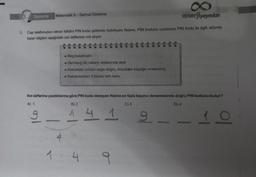 3.
Deneme Matematik 8-Sarmal Deneme
Cep telefonunun ekran kilidini PIN kodu şeklinde belirleyen Naime, PIN kodunu unutunca PIN kodu ile ilgili aklında
kalan bilgileri aşağıdaki not defterine not alıyor.
. Beş basamaklı
. Herhangi iki rakamı aralarında asal
• Rakamlar soldan sağa doğru, büyükten küçüğe sıralanmış
. Rakamlardan 3 tanesi tam kare
9
Not defterine yazdıklarına göre PIN kodu deneyen Naime en fazla kaçıncı denemesinde doğru PIN kodunu bulur?
A) 1
B) 2
C) 3
D) 4
441
4
1 4 9
∞
enerjiyayınlanı
SS
9
10