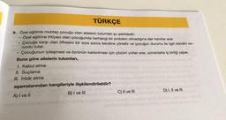 TÜRKÇE
9. Özel eğitime muhtaç çocuğu olan ailelerin tutumları şu şekildedir:
Özel eğitime ihtiyacı olan çocuğunda herhangi bir problem olmadığına dair kanıtlar arar.
Çocuğa karşı olan öfkesini bir süre sonra kendine yöneltir ve çocuğun durumu ile ilgili kendini so-
rumlu tutar.
●
Çocuğunun iyileşmesi ve özrünün kaldırılması için çözüm yolları arar, uzmanlarla iş birliği yapar.
Buna göre ailelerin tutumları,
●
I. Kabul etme
II. Suçlama
III. İnkâr etme
aşamalarından hangileriyle ilişkilendirilebilir?
A) I ve II
B) I ve III
C) II ve III
D) I, II ve III