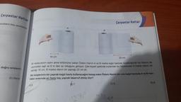 Carpanlar Katlar
ocukların boy uzunluklan
doğru sıralanır.
D) Deniz
16 cm
20 cm
Bir restaurantın satın alma bölümüne bakan Özlem Hanım A ve B marka kağıt havlular incelediğinde her ikisinin de
uzunlukları eşit ve 6 m den az olduğunu görüyor. Çek-kopart şeklinde kullanılan bu havlulardan A marka olanın bir
yaprağı 16 cm, B marka olanın bir yaprağı 20 cm dir.
12
Her müşterinin bir yaprak kağıt havlu kullanacağını hesap eden Özlem Hanım bir rulo kağıt havluda A ve B mar-
kaları arasında en fazla kaç yaprak tasarruf etmiş olur?
A) 6
B) 7
Çarpanlar Katlar
C) 8
40
D) 9