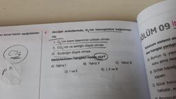 en temel faktör aşağıdakiler-
9.
Akciğer alveollerinde, O₂'nin hemoglobine bağlanması-
na;
1. O₂'nin kısmı basıncının yüksek olması
II. CO,'nin ve asitliğin düşük olması
III. Sıcaklığın düşük olması
faktörlerinden hangileri neden olur?
A) Yalnız I
B) Yalnız II
D) I ve Il
C) Yalnız III
E) I, II ve III
OLÜM 09 IN
Solunum sistemi els
den hangisi yanlışt
A) Burnun iç yapı
koku alma rese
B) Gırtlak kapağı
kapatır.
C) Soluk borus
halkalar, ep
onscuk