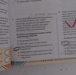 kitle, sanata
erine ilgi
bırakıp sosyal
nleri ortaya
sanata ihtiyaç
da sanatçılar,
cip sanat
r vermeye başlad
anın oluşturduğ
zgün ve yaratio
issettiler.
muoyu, sosyal
ve bu kitle
meye zorladı.
dk.
dk.
Doğ
Yani
beri devam ettiğini vurgulamaktadır.
2 disinmeden kenus now
2. Insanımız kendi kafasıyla düşünmeyi öğrenememiştir,
bunu ona öğretmemişlerdir. Hep o kafadan
korkulmuştur. Bu düşüncenin gücünden ürkenler
olmuştur. Okuyandan, yazandan uzak tutmak
istemişlerdir toplumu. Kendi kafalarındaki
donmuşlukları halkta görmek istemişlerdir.
Bu parçanın ana düşüncesini yansıtan atasözü
aşağıdakilerden hangisidir?
A) Söz gümüşse sükût altındır.
B) Aklına geleni işleme, her ağacı taşlama.
limiyle amel etmeyen hoca, bülbül gibi ötse de
kargayla bir tut.
D) Acelede nedamet, düşünmekte selamet vardır.
E) Düşünmeden konuşmak nişan almadan ateş
etmeye benzer.
TÜRKÇE
4.
Anadolu'da yapılan e
işlenen bitkilerin yöre
başka bitkinin bütün
Karadeniz köylerind
sümbül, lale türünde
pek görülmez. Güne
bir el işinde ise find
Doğu Anadolu Bölg
Akdeniz'in mavi sul
güzelliğini aramak
adlar da farklı farkl
Bu parçanın konu
A) Coğrafyanın e
B Insanların beğ
C) Dilin, el işine
Kültürler aras
E) Kültürlerin alı
SORU
BANKAS