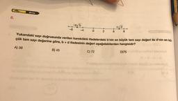 8.
Orta
-6
B) 45
-a√b
-4
0
C) 72
2
oner
6
Yukarıdaki sayı doğrusunda verilen kareköklü ifadelerdeki b'nin en büyük tam sayı değeri ile d'nin en kü-
çük tam sayı değerine göre, b + d ifadesinin değeri aşağıdakilerden hangisidir?
A) 36
D)75
c√d
8
hogob döyüld
e(9
maxuy
(b+d)-(p+s)