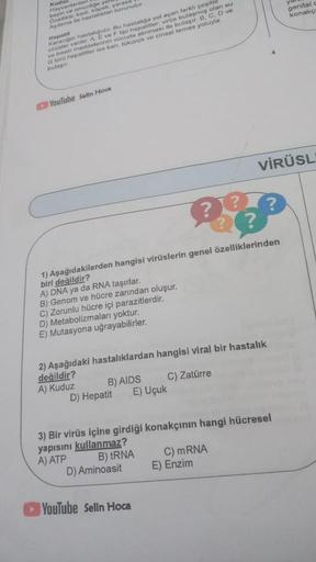 Kudu
Hayvanlardan
beyin ve omurilige yell
Özellikle kedi, köpek, yarasa
Aşılama ile hastalıktan korunulur.
Hepatit
Karaciğer hastalığidir. Bu hastalığa yol açan farklı çeşitte
virüsler vardır. A, E ve F tipi hepatitler, virüs bulaşmış olan su
ve besin madd