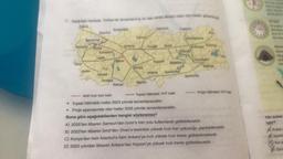 11. Aşağıdaki haritada, Türkiye'de tamamlanmış ve inşa süreci devam eden tren hatten
Edime
Balıkesir
Izmir
Bandirma
İstanbul
Aydın
Bursa
Eskişehir
Uşak
Denizli
Zonguldak
Antalya
Ankara
Alyon
Alanya
Corum
Konya
Mersin
Samsun
Yozgat
Sivas
Kayseri
Trabzon
Malatya
Adana Gaziantep
Inşaat hâlindeki YHT hattı
Gümüşhane
Elaziğ
Erzurum
Diyarbakır
Şanlıurfa
Batman
Proje hâlindeki YHT hatti
Aktif hızlı tren hattı
• İnşaat hâlindeki hatlar 2023 yılında tamamlanacaktır.
• Proje aşamasında olan hatlar 2035 yılında tamamlanacaktır.
Buna göre aşağıdakilerden hangisi söylenemez?
A) 2035'ten itibaren Samsun'dan İzmir'e tren yolu kullanılarak gidilebilecektir.
B) 2023'ten itibaren İzmir'den Sivas'a kesintisiz yüksek hızlı tren yolculuğu yapılabilecektir.
C) Konya'dan hem İstanbul'a hem Ankara'ya hızlı yüksek hızlı trenle gidilebilmektedir.
p) 2023 yılından itibaren Ankara'dan Kayseri'ye yüksek hızlı trenle gidilebilecektir.
GEN
digoya
Karince
Kaninc
hep g
yuva
topr
Yön bulma
liştir?
Kutup
Karınc
Kol sa
Güne