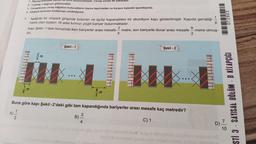 1. Sayısal bölümde toplam 40 örü bulunmaktadır. Cevap süresi 80 dakikadır.
2. 3 yanlış 1 doğruyu götürecektir.
3. Cevaplarınızı cevap kâğıdına kutucukların dışına taşırmadan ve kurşun kalemle işaretleyiniz.
4. Kitapçık türünüzü kodlamayı unutmayınız.
1.
Kapı Şekil-1'deki konumda iken bariyerler arası mesafe
tur.
THAT
Aşağıda bir otopark girişinde bulunan ve açılıp kapanabilen bir akordiyon kapı gösterilmiştir. Kapıda genişliği
metre olan toplam 16 adet kırmızı çizgili bariyer bulunmaktadır.
2
-m
E
Şekil - 1
B).
3
92
4
m
HAHAH
5
Buna göre kapı Şekil -2'deki gibi tam kapandığında bariyerler arası mesafe kaç metredir?
A)
3
C) 1
Şekil - 2
9
metre, son bariyerle duvar arası mesafe - metre olmuş-
2
1
vub Dea const OAT nsbemiols ulgod sbrinales
novilisib sonuyod isvub müt nebsmiplend
8
7
10
D).
1svub lo2
072803
STİ 3 - SAYISAL BÖLÜM - B KİTAPÇIĞI