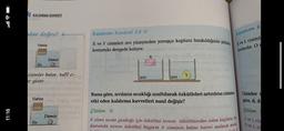 |""
11:16
KALDIRMA KUVVETİ
dar doğru?
Tahta
Su
Su
cisimler batar, hafif ci-
er yüzer.
Tahta
Demir
Demir
Kazanım Kontrol 15 D
X ve Y cisimleri sıvı yüzeyinden yavaşça kaplara bırakıldığında şekildeki
konumda dengede kalıyor.
SIVI
X
SIVI
Y
Buna göre, sıvıların sıcaklığı azaltılarak özkütleleri artırılırsa cisimlere
etki eden kaldırma kuvvetleri nasıl değişir?
Kazanım K
K ve L cisiml
kadardır. O
Cisimler s
göre, d, d
Çözüm
K ve L cis
K ve L. ci
Çözüm
X cismi sıvıda yüzdüğü için özkütlesi sıvının özkütlesinden zaten küçüktür. Bu
durumda sıvının özkütlesi büyürse X cisminin batan hacmi azalacak ancak,