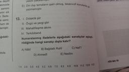 e deyim
atımızda
samimi
erini sık
r. İfade-
ki sami-
hem de
lemiştir.
ağıdaki-
Molla
yesini yakala
E) Din dışı temaların şairi olmuş, tasavvufi konularda şir
yazmamıştır.
13. 1. Didaktik şiir
II. Övgü ve yergi şiiri
III. Mahallîleşme akımı
IV. Terkibibend
Numaralanmış ifadelerle aşağıdaki sanatçılar eşleşti-
rildiğinde hangi sanatçı dışta kalır?
A) Nâbî
B) Bağdatlı Ruhî
D) Ahmedî
C) Nef'î
E) Nedîm
1.A 2.D 3.D 4.E 5.C 6.B 7.E 8. E 9.D 10.B 11.E 12.B 13.D
FÖY NO: 10