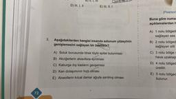 72
3.
D) III, I, II
E) III, II, I
Aşağıdakilerden hangisi insanda solunum yüzeyinin
genişlemesini sağlayan bir özelliktir?
A) Soluk borusunda titrek tüylü epitel bulunması
B) Akciğerlerin alveollere ayrılması
C) Kaburga dış kasların gevşemesi
D) Kan dolaşımının hızlı olması
E) Alveollerin kılcal damar ağıyla sarılmış olması
(Pearson
Buna göre numa
açıklamalardan h
A) 1 nolu bölged
sağlayan ses
B) 2 nolu bölged
sağlayan silli
C) 3 nolu bölge s
hava uzaklaşt
D) 4 nolu bölged
üretilir.
E) 5 nolu bölged
bulunur.