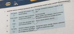 ENERSI
1. Aşağıdaki tabloda noktalama işaretleriyle ilgili açıklamalardan hangisi verilen cümleyle uyuşmamaktadır?
Soru İşareti Kesinliği belli olmayan cüm- Izmir'den Kinkkale'ye arabayla 3 saatte (?) git-
mis
lelerde kullanılır.
?
A)
B)
C)
D)
Ünlem İşareti
(!)
Virgül
(₂)
Yay Ayraç
()
Birinci vazifen; Türk İstiklalini, Türk Cumhuriye-
tini ilelebet muhafaza ve müdafaa etmektir...
Seslenme, hitap ve uyan söz- Ey Türk gençliği!
lerinden sonra kullanılır.
Tımak içine alınmayan cüm- Sen bu olayda haklısın, diyordu
lelerin sonuna kullanılır.
Cümlenin anlamını tamamla- Eserlerinde üslubu içerdiği (Üslubu çekinerek
yan ve cümlenin dışında ka- yazıyorum) eleştirmeye değer
lan ek bilgiler için kullanılır.