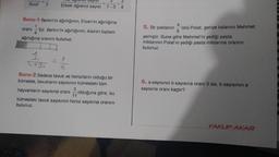 Sınıf 7
3
raz ogrenci sayısı
Erkek öğrenci sayısı 7-3
Soru-1 Berkin'in ağırlığının, Elvan'ın ağırlığına
1
oranı 'tür. Berkin'in ağırlığının, ikisinin toplam
4
ağırlığına oranını bulunuz.
1
4+3=
Soru-2 Sadece tavuk ve horozların olduğu bir
kümeste, tavukların sayısının kümesteki tüm
3
hayvanların sayısına oranı
olduğuna göre, bu
11
kümesteki tavuk sayısının horoz sayısına oranını
bulunuz.
4
5. Bir pastanın
'ünü Polat, geriye kalanını Mehmet
9
yemiştir. Buna göre Mehmet'in yediği pasta
miktarının Polat'ın yediği pasta miktarına oranını
bulunuz.
6. a sayısının b sayısına oranı 3 ise, b sayısının a
sayısına oranı kaçtır?
YAKUP AKAR