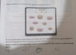 7. Aybars, tabletinde üslü ifadelerle ilgili "eşitini bul" oyununu oynuyor.
78
(-3) 16
A) 1/2
(4)
4
(-38)
Eşitini Bul
814
3)
(-34)
Bu oyuna göre dörtgen içinde yazan üslü ifadeye eşit olan ifadeler bulunarak bu sayıyla eşleştiriliyor.
Oyunun bir hamlesine ait ekran görüntüsü yukarıda verilmiştir.
Aybars'ın daire içindeki ifadelerden rastgele birini tıkladığında doğru eşleştirme yapma olasılığı
kaçtır?
(-34)
81
274
58
12