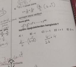 =-1 olmak üzere,
772
milim-2m-karmaşık sayısı veriliyor.
-2
na göre,
544
BLUE
72
2m-y
Buna göre,
Z+Z
toplamı aşağıdakilerden hangisidir?
√2 (₁+i)
720-lm-27
A) i
B) -i
2. (2+²)
CORISINALY MATEMATIK
... +Z100
+2+...
C) i-1 D) i+1 E) 2+i
4.4
16