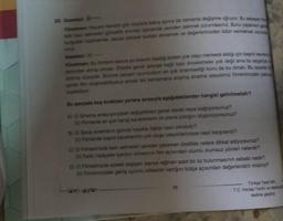 20. Gazeteci: (1)-
Yönetmen: Hayatın kendisi gibi olaylara bakış açınız da zamanla değişime uğruyor. Bu sebeple fin
deki bazı sahneleri güncellik sinirian içerisinde yeniden çekmek zorundasınız. Bunu yaparken gen
kurgudan kopmamak, sanatı aktüele kurban etmemek ve değerlerinizden ödün vermemek zorunda
siniz.
Gazeteci: (1)
Yönetmen: Bu filimlerin bence en önemli özelliği birden çok olayı merkeze aldığı için başrol kavram
tahtından etmiş olması. Elbette genel işleyişe bağlı bazı öncelemeler yok değil ama bu asgariye
dirilmiş düzeyde. Bizimle çalışan oyuncuların en çok önemsediği konu da bu olmalı. Bu sayede f
içinde film oluşturabiliyoruz ancak tek kahramana alışmış sinema izleyicimiz filmlerimizden çabuca
kopabiliyor.
Bu parçada boş bırakılan yerlere sırasıyla aşağıdakilerden hangisi getirilmelidir?
A) (1) Sinema anlayışınızdaki değişiklikleri genel olarak neye bağlıyorsunuz?
(11) Filmlerde en çok hangi karakterlerin ön plana çıktığını düşünüyorsunuz?
B) (1) Sizce sinemanin güncel hayatla ilişkisi nasıl olmalıdır?
(11) Filmlerde başrol karakterinin yok oluşu izleyicilerinizce nasıl karşılandı?
C) (1) Filmlerinizde bazı sahneleri yeniden çekerken özellikle nelere dikkat ediyorsunuz?
(11) Farklı hikayeler içeriyor olmasının film açısından olumlu olumsuz yönleri nelerdir?
D) (1) Filmlerinizde sürekli değişen yapıya rağmen sabit bir öz bulunmasının sebebi nedir?
(11) Filmlerinizdeki geniş oyuncu kitlesinin varlığını bütçe açısından değerlendirir misiniz?
-tanm yourlan
10
Türkçe Testi biti
T.C. Inkilap Tarihi ve Atatünç
testine geçiniz
