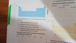 2.
X
Z
TQ
Periyodik sistemde X, Y, Z, T ve Q elementlerinin konumları
verilmiştir.
Y
Elektronegatifliği en büyük element
II. İyonlaşma enerjisi en büyük element
III. Değerlik elektron sayısı 1 olan ametal
IV. İyonlaşma enerjilerini büyükten küçüğe doğru sıra-
ladığımızda sondan üçüncü element
D) T
Buna göre, verilen bilgiler elementlerle eşleştirildiğin-
de hangi element dışta kalır?
A) X
B) Y
C) Z
E) Q
ARMADA
YAYINLARI
a
5.
IV. İyonlaşma enerjisi endotermilk (IST
yargılarından hangilerine ulaşılabilir?
A) Yalnız I
B) II ve III
X
N
*
**
**
M
D) I ve IV
Şekildeki periyodik sistemd
ler ile ilg
E) Yalnız
N