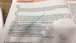 SINAVLA ÖĞRENCİ ALACAK ORTAÖĞRETİM
KURUMLARINA İLİŞKİN BRANŞ DENEMESİ
17. Bir zamanlar Reşa
Eski Datça'da kap
Sıcaklığını hisset
vazlı ve huzur d
15. Gazeteci:
(1)----
Sanatçı:
sıtma eğilimindedir. Dijital çağ, insanları birbirine daha bağlı hâle getirirken bir yandan da fiziksel olarak ayırdı. Yani zihin v
Dijital bir çağda yaşıyoruz. Dünya çok değişti. Sanatçılar, toplumdaki ve iletişim teknolojisindeki değişimleri eserlerine yan
bedenin bir araya gelmesi, bir çeşit sorun hâline geldi. Bence birçok sanatçı enstalasyon, resim ve sanatın diğer kollarında tepeler arasınd
bu soruna yanıt arıyor. Su, benim için yaşam demek; tuz da dönüşüm ve değişimin simgesi.
Gazeteci:
(II)----
Sanatçı:
Anadolu Yakası da dâhil olmak üzere Bienal'in Karadeniz'den Marmara Denizi'ne tüm Boğaz'a yayılmasını istedim. Bu amaç
30'u bulan diğer mekânlar arasında Rumeli Feneri'nden Büyükada'ya, Boğaz'a yayılmış eski evler, garajlar, otel odaları ve
la grup sergileri sunan dört mekân var: İstanbul Modern, Arter, Özel İtalyan Lisesi ve Galata Rum İlköğretim Okulu. Sayıları
sanatçının yalnız kalabileceği yerler bulunuyor. Yani bir açıdan münferit solo sergilerden oluşan büyük bir ağ bu. Serginin
konsepti bu alışılmadık alanları kullanmak ve bu ayrı ama birleştirici "şeyler" ağını oluşturmaktı.
Bu diyalogda boş bırakılan yerlere aşağıdakilerden hangisi sırasıyla getirilmelidir?
A) () Eserlerinizde niçin simgesel anlatımı tercih ediyorsunuz?
(II) Yeni sergilerinizde hangi mekânları kullanmayı düşünüyorsunuz?
B) (1) Sanatla teknoloji arasındaki etkileşimi nasıl değerlendiriyorsunuz?
(II) Son serginizde kullandığınız mekânları hangi ölçüte göre seçtiniz?
C)I) Çağın hızla değişmesi sanatsal etkinlikleri nasıl etkiliyor?
(11) Çalışmalarınızda hangi mekânlar sizi daha çok etkiliyor?
DY (1) letişim teknolojilerindeki hızlı değişim sanata nasıl yansıdı?
(11) çalışmalarımızda deniz ve su temasının ne kama bir nedeni var mı?
16. Özel bir hastanenin servis böli
buluşturan ya
sizden bir dc
yolüstü kah:
artık. Bura
ötesinde
IOS
Iclal
Bu parc
Be
16
III. -
IV.
y
