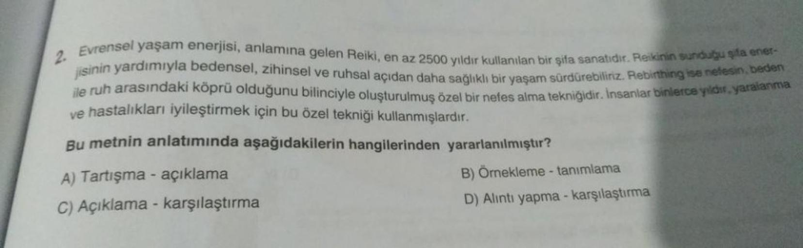 Evrensel yaşam enerjisi, anlamına gelen Reiki, en az 2500 yıldır kullanılan bir şifa sanatıdır. Reikinin sunduğu şifa ener-
jisinin yardımıyla bedensel, zihinsel ve ruhsal açıdan daha sağlıklı bir yaşam sürdürebiliriz. Rebirthing ise nefesin, beden
ile ruh