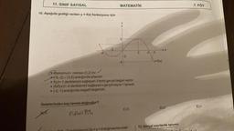 11. SINIF SAYISAL
10. Aşağıda grafiği verilen y = f(x) fonksiyonu için
A15
ifadelerinden kaç tanesi doğrudur?
f(f(x) B24₂
-2
MATEMATİK
y
2
-4
-2
Maksimum noktası (3,2)'dır.
(-4,-2) u (3,5) aralığında artandır.
●
• f(x)=-1 denklemini sağlayan 3 farklı gerçel değeri vardır.
(fof)(x)=-4 denklemini sağlayan x gerçel sayısı 1 tanedir.
• (-2,-1) aralığında negatif değerlidir.
C) 3
in 3x+y=0 doğrusuna uzak-
3
4
5
y=f(x)
X
D) 2
12. Gerçel sayılarda tanımlı
7. FÖY
E) 1