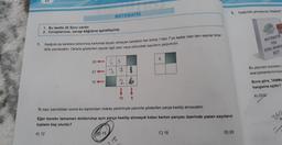 1. Bu testte 20 Soru vardır.
2. Cevaplarınızı, cevap kâğıdına işaretleyiniz.
MATEMATİK
1. Aşağıda eş karelere bölünmüş kartonda boyalı olmayan karelerin her birine 1'den 7'ye kadar olan tam sayılar birer
defa yazılacaktır. Oklarla gösterilen sayılar ilgili satır veya sütundaki sayıların çarpımıdır.
205
21371
12-
B) 15
26
↓↓
70
6
5
İlk sayı yazıldıktan sonra bu kartondan makas yardımıyla yanında gösterilen parça kesilip alınacaktır.
Eğer kareler tamamen doldurulup aynı parça kesilip alınsaydı kalan karton parçası üzerinde yazan sayıların
toplamı kaç olurdu?
A) 12
IS
3. Aşağıdaki görsellerde TAMMAT
C) 18
D) 20
amimal
tam mat
-
120
MATEMATIK
FEN
SORU BANKA
SETI
Bu yayınevi ürünlerin s
asal çarpanlarının kuv
Buna göre, TAMMA
hangisine eşittir?
A) 2532
360