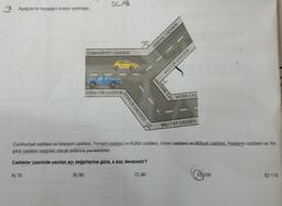 3. Aşağıda bir kavşağın krokisi verilmiştir.
A) 75
DC AB
B) 80
CUMHURİYET CADDESİ
İSTASYON CADDESİ,
150
YEŞİLCE CADDESİ
110°
YENİYOL CADDESİ
C) 90
KÜLTÜR CADDESİ
HASTANE CAD
Cumhuriyet caddesi ve İstasyon caddesi, Yeniyol caddesi ve Kültür caddesi, Vatan caddesi ve Milliyet caddesi, Hastane caddesi ve Ye-
şilce caddesi karşılıklı olarak birbirine paraleldirler.
Caddeler üzerinde yazılan açı değerlerine göre, x kaç derecedir?
VATAN CAD.
MİLLİYET CADDESİ
D 100
E) 110