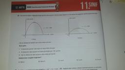 12. HAFTA KONU: İkinci Dereceden Fonksiyonlar (Parabol)
20. Koronavirus salgını nedeniyle oluşan günlük vaka sayısının zamana bağlı değişimi A ve B ülkelerinde aşağıdaki şekilde gözlemlenmiştir.
y (vaka sayısı)
y (vaka sayısı)
A Ülkesi
y=-2x² + 200x
x (gün)
Her iki ülkede de hastalık aynı anda ortaya çıkmıştır.
Buna göre,
1.
A ülkesinde günlük vaka sayısı en fazla 5000 olmuştur.
II. B ülkesinde vaka sayısının en fazla görüldüğü gün 100. gündür.
III. Her iki ülkede de vaka sayısının sıfıra indiği gün aynıdır.
ifadelerinden hangileri doğrudur?
A) Yalnız I
B) Yalnız II
rusuna göre simetrik y = mx² + nx + k pa-
11.SINIF
C) I ve II
y=-x+ 200x
B Ülkesi
D) I ve III
x (gün)
E) Il ve Ill
22. Aşağıda tepe noktası y ekseni üzerinde bulunan ve üstündeki
ndo olan bir dağ gösterilmiştir.