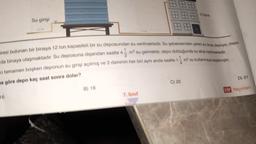 Su girişi
iresi bulunan bir binaya 12 ton kapasiteli bir su deposundan su verilmektedir. Su şebekesinden gelen su önce depoya, depo-
4 m³ su gelmekte, depo dolduğunda su akışı kesilmektedir.
o tamamen boşken deponun su girişi açılmış ve 3 dairenin her biri aynı anda saatte 1 m³ su kullanmaya başlamıştır.
na göre depo kaç saat sonra dolar?
da binaya ulaşmaktadır. Su deposuna dışarıdan saatte 4-
16
B) 18
7. Sinif
3 Daire
C) 20
D) 21
VIP Yayınları