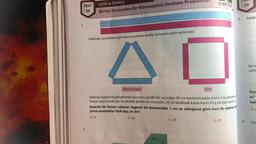 1.
TEST
05
2.
Eşitlik ve Denklem
Birinci Dereceden Bir Bilinmeyenli Denklem Problemler
Yukarıda uzunlukları eşit mavi ve pembe renkte iki karton şerit verilmiştir.
Eşkenar üçgen
Eşkenar üçgeni oluşturabilmek için mavi şeridin bir ucundan 45 cm kesilerek kalan kısmı 3 eş parçaya
Kareyi oluşturmak için ise pembe şeridin bir ucundan 24 cm kesilerek kalan kısım 4 eş parçaya ayrılıyor.
Karenin bir kenarı eşkenar üçgenin bir kenarından 1 cm az olduğuna göre kare ile eşkenar ic
çevre uzunlukları farkı kaç cm dir?
A) 21
B) 23
C) 25
NAIRTEST
Kare
D) 27
3.
05
4.
Aşağı
Bir ir
sahi
og
İnşa
m²
kali
A) E
Aşa
