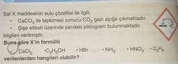 Saf X maddesinin sulu çözeltisi ile ilgili,
CaCO3 ile tepkimesi sonucu CO₂ gazı açığa çıkmaktadır.
Şişe etiketi üzerinde yandaki piktogram bulunmaktadır.
bilgileri verilmiştir.
Buna göre X'in formülü
•C₂H5OH
CaCl₂
verilenlerden hangileri olabilir?
●
• HBr
NH3
• HNO3 C₂H6
{w)