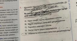 ler için özelleşmiş hücre-
turur.
nası
zmasının %91'i su, %7-8'i
Oteinleri, kalan kısmı ise
rganik ve inorganik mad-
en oluşur.
kan proteinleri albumin,
en ve antikorlardır.
in, kanın osmotik basın-
şturan önemli molekül-
biridir. Ayrıca sudaki çö-
üğü düşük maddelerin
asında işlev gösterir.
jen, kanin pıhtılaşmasını
Kon plazmasından fibri-
7.
Alyuvarlar olgunlaşırken çekirdeklerini kaybeder, or-
ta kısmı basık, kenarları kalın bir şekil alır.
Paraf Ya
Bu şekilsel yapı ile aşağıdaki faydalardan hangi-
sinin elde edilmesi amaçlanır?
A) Kanın oksijen taşıma kapasitesini artırma
B) Madde alışverişini daha etkili gerçekleştirme
C) Fagositoz yeteneğini artırma
D) Damar dışına çıkışını kolaylaştırma
E) Sitoplazma bölünmesini daha hızlı gerçekleştirme
E
A