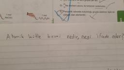 1 mol
NaCl(k)
1 mol
C6H12O6(k)
kika
D)
he aym grupta yer alır.
20
Ne element atomu ile birbirinin izotonudur.
10
E) Periyodik cetvelde bulunduğu grupta elektron ilgisi en
yüksek olan elementtir.
en
A tomik kütle birimi nedir, neyi ifade eder?