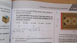 nun her birinde
olacak şekilde
Si kadar fındık
ntılı olacak şe-
E) 68
Denklemler ve Eşitsizliklerle İlgili Uygulamalar
1. (400 m² duvarı eş güçte 10 işçi günde 5 saat çalışarak 6
gunde bitirebilmektedir.
Bu işçilere kendileri ile eş güçte 5 işçi daha eklenir ise
günde 8 saat çalışarak 9 günde kaç metrekare duvar
boyamaları beklenir?
A) 600
1
B) 900 C) 1200 D) 1440
031
00%S (8
15.8.9. XX
32
E) 1560
400-105.6
lık olduğuna 10 pro
1000.9
2. Aynı nitelikteki 15 işçi günde altışar saat çalışarak bir işi 32
günde bitirebiliyor.
5.
3. Ünite
XXXXXXX
8 cm
Yukarıda ölçüleri verilen halıyı
de sekizer saat çalışarak 12 gü
Buna göre bu işçilere eşit ka
nirse günde dokuzar saat ça