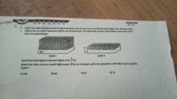 NOTA
a
7.
?
Soldi-fde verilen bir paket renkli A4 kağıdında yeşil, mavi, turuncu ve sarı renkli ogit sayıda kağıt vardır. Bir paket renkli
kağıdın Ost kasmandan başlanarak kağıdar sıra ile kullaniyor. Bu kağıtlardan bir kısmı kullanıldıktan sonra kalan kum
Şek-2'de gösterilmiştir.
Mavi
Tunincu
San
Şekil 1
Şekil-2'de kalan kâğıdın kullanılan kağıda oranı -
5.dir.
B) 96
75
Şekli-2'de kalan turuncu renkil kâğıt sayısı 15'ten az olduğuna göre bir paketteki renkil kağıt sayısı en fazla
kaçtır?
A) 100
Şəkil-2
C) 84
D) 72