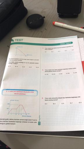 Buna göre, cismin sıcaklığı 10. ve 15. saniyeler arasın-
da kaç "C düşer?
A) 15
Bir cismin sicakliğinin zamana bağlı olarak değişimi yukandaki
doğrusal grafikte verilmiştir.
300
100
TEST
0
2-4. SORULARI AŞAĞIDAKİ BİLGİLERE GÖRE
CEVAPLANDIRINIZ.
B) 18
1
4 A