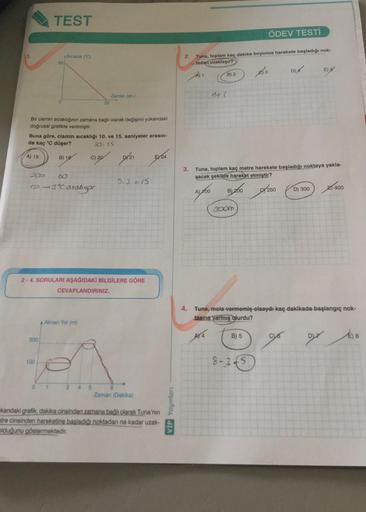 (A) 15
TEST
+Sicaklik (C)
Bir cismin sıcaklığının zamana bağlı olarak değişimi yukarıdaki
doğrusal grafikte verilmiştir.
300
60
Buna göre, cismin sıcaklığı 10. ve 15. saniyeler arasın-
da kaç °C düşer?
30,15
DY/21
100
2050 60
15n -13°C azalıyor
0 1
B) 18
C