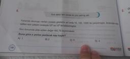 130
8.
Kırk sekiz tam binde iki yüz yetmiş altı
Yukarıda okunuşu verilen ondalık gösterim art arda 10, 100, 1000 ile çarpılmıştır. Ardından elde
edilen son çarpım sırasıyla 10 ve 10³ ile bölünmüştür.
Son durumda elde edilen değer 482,76 biçimindedir.
Buna göre n yerine yazılacak sayı kaçtır?
A) 1
B) 2
C) 3
D) 4
2.
O
y
NITELIK O
YAYIBLES