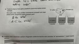 Scatlit 30°C
teptine baglar
b) Yanda bir amip ile 3 farklı glikoz çözeltisinin çözünmüş madde oranları
verilmiştir.
Sarte
Buna göre, amip, hangi çözeltiye bırakıldığında kontraktil koful faali-
yetinde artma, hangisinde azalma meydana gelir?
B de arbar
CAC'de gas
Kriterler
kler
% 3 glikoz-
% 5 glikoz
A çözeltisi
Amip
Esas Alınma Durumu
*
10. Aşağıda verilen kriterlerden canlıların filogenetik sınıflandırılmasında esas alınanlara "✔" alınmayanlara “-”
belirtiniz.
% 1 glikoz
çözeltisi
Kontrakfil koful
% 3 glikoz
C çözeltisi
işareti koyarak