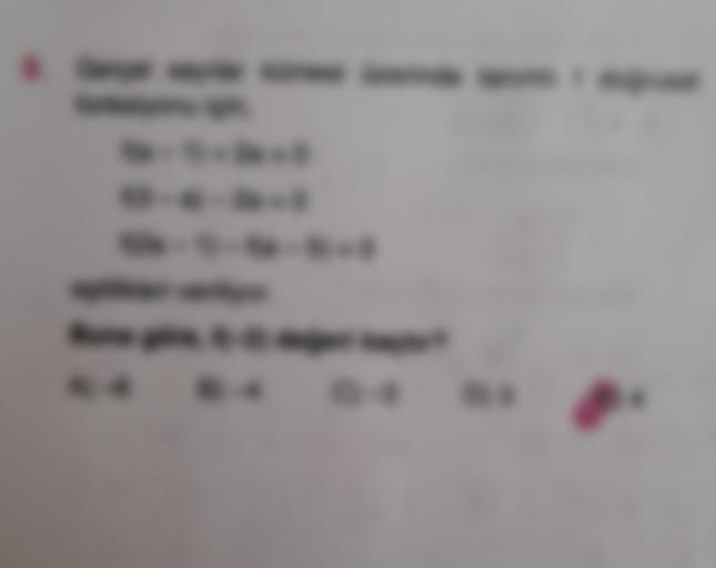 9. Gerçel sayılar kümesi üzerinde tanımlı f doğrusal
fonksiyonu için,
CX+d
f(a 1) + 2a=0
KU f(3-a) - 2a=0 UNDUZ
f(2a-1)-f(a-5) = 0
eşitlikleri veriliyor.
Buna göre, f(-2) değeri kaçtır?
A) -6
B) -4
L
KUNDUZ
C) -3 D) 3
UZ
NDUZ
E) 4
KUNDUZ