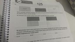 19.
03
MATEMATİK
Deneme Sınavı
45 cm²
125
36 cm²
90 cm²
Kenar uzunlukları santimetre cinsinden 1'den büyük tam sayı olan dikdörtgen şeklindeki kartonlar ve bu kartonların
bir yüzlerinin alanları yukarıda verilmiştir.
Bu kartonların uzun kenarları çakışık olacak şekilde aşağıdaki gibi üst üste koyuluyorlar.
Bu kartonlardan mavi ve sarı renkli kartonun kısa kenarının uzunluğu ile uzun kenarın uzunluğu santimetre
cinsinden aralarında asal sayılar olduğuna göre, kırmızı renkli kartonun çevresinin uzunluğu santimetre cin-
sinden aşağıdakilerden hangisi olabilir?
A) 24
B) 26
C) 32
D) 40
idalar elde edilen bir üretimhanenin üç farklı deposu bulunmaktadır. Bu depolanın doluluk