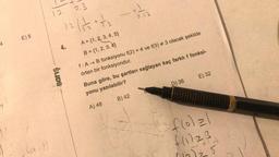 4
E) 5
6.11
1.2
4.
Barış
ut
2.3
12/1/1/3+2/13 - 11/₂2
+1
A = {1, 2, 3, 4, 5}
B = {1, 2, 3, 4)
f: A → B fonksiyonu f(2)=4 ve f(3) # 3 olacak şekilde
örten bir fonksiyondur.
A) 48
Buna göre, bu şartları sağlayan kaç farklı f fonksi-
yonu yazılabilir?
D) 36
B) 42
E) 32
flolzl
f(1123