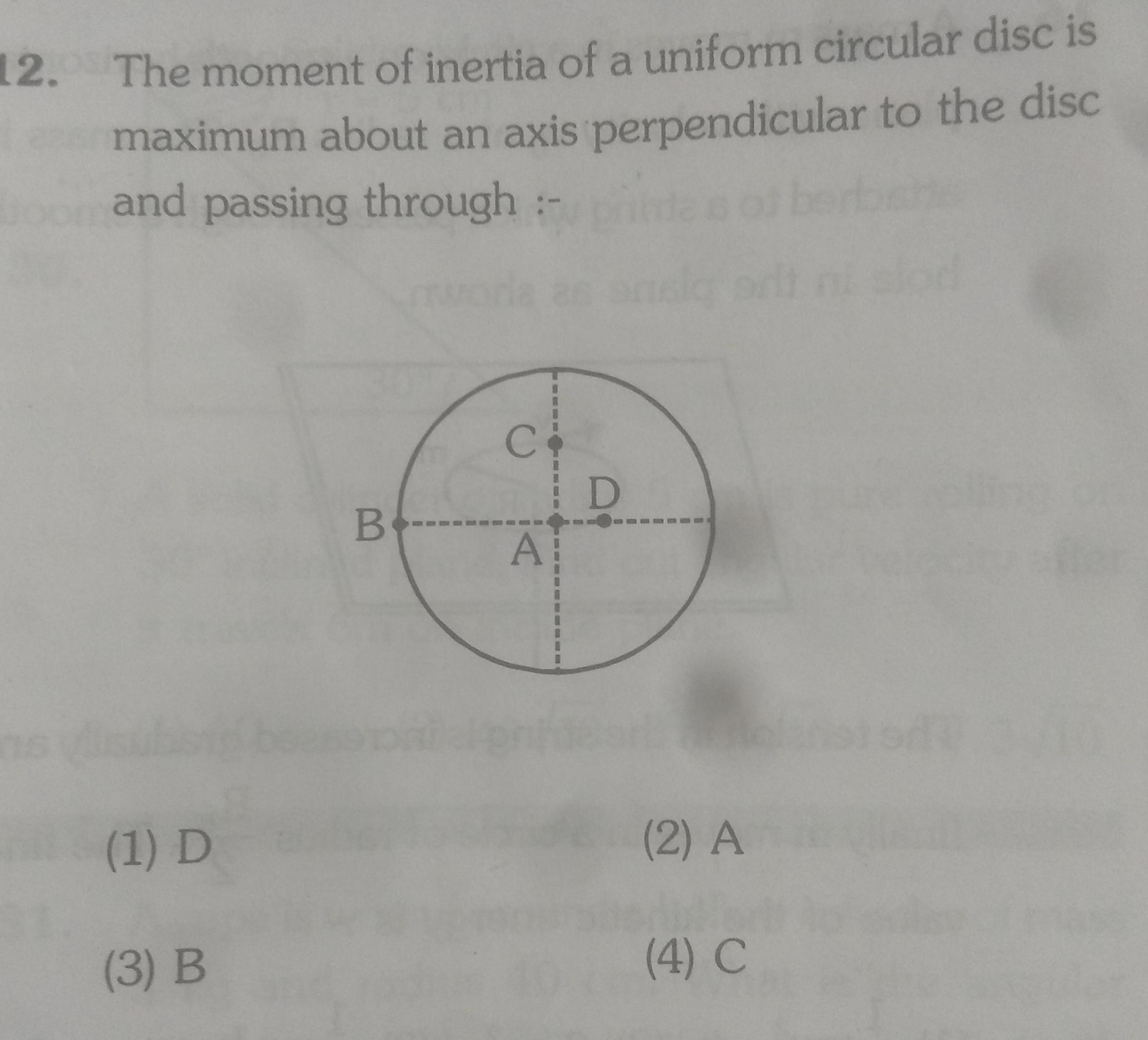 12 The moment of inertia of a uniform circular disc is