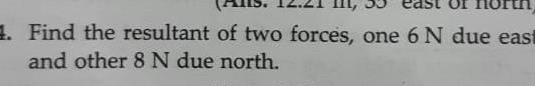 [ANSWERED] Find the resultant of two forces one 6 N due east and other ...