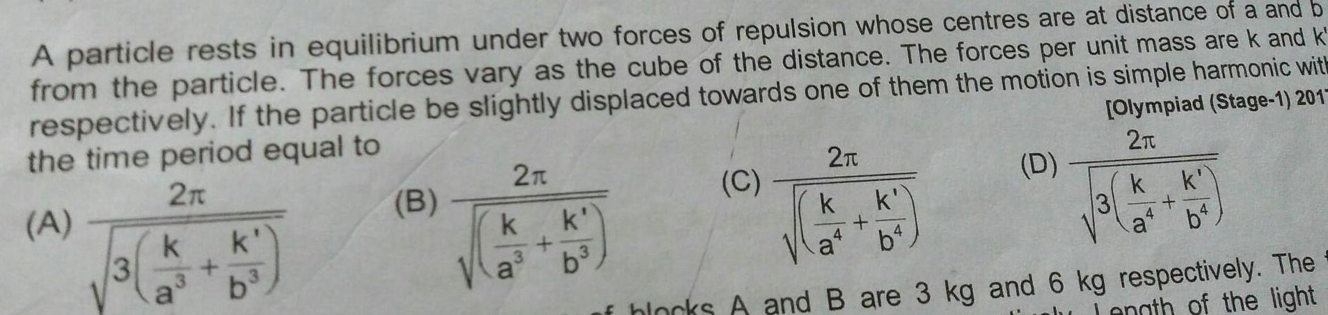 A particle rests in equilibrium under two forces of