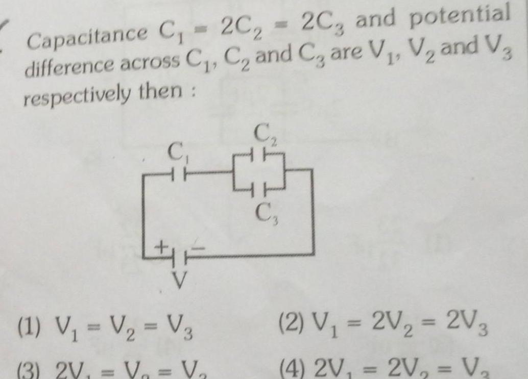 [ANSWERED] Capacitance C 2C 2C3 and potential difference across C C and