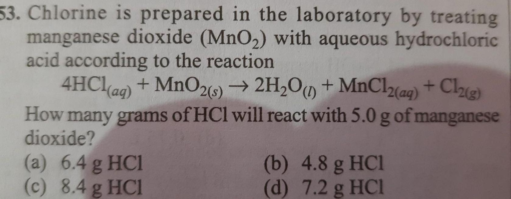 [ANSWERED] 53 Chlorine is prepared in the laboratory by treating Kunduz